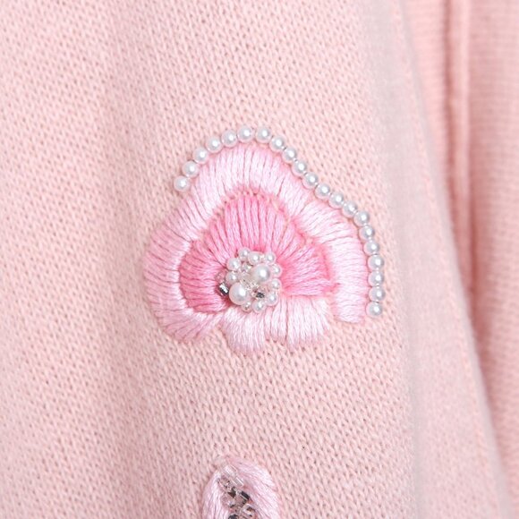 Vintage Knit Cape Shawl Wrap Pink Beaded Embroidered Warm Pretty Cottagecore - Picture 8 of 12